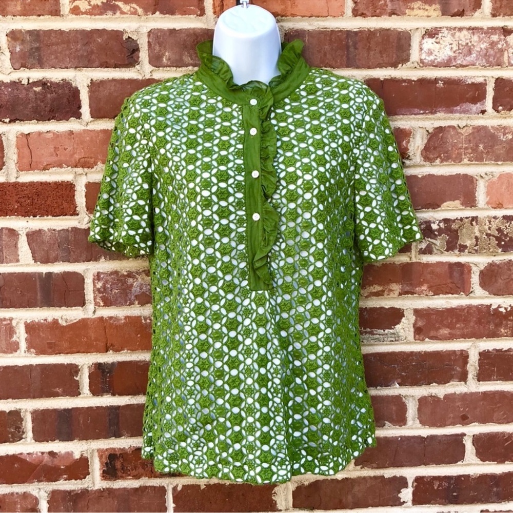 Tory Burch Green Lydia ruffle lace Button Down Shirt